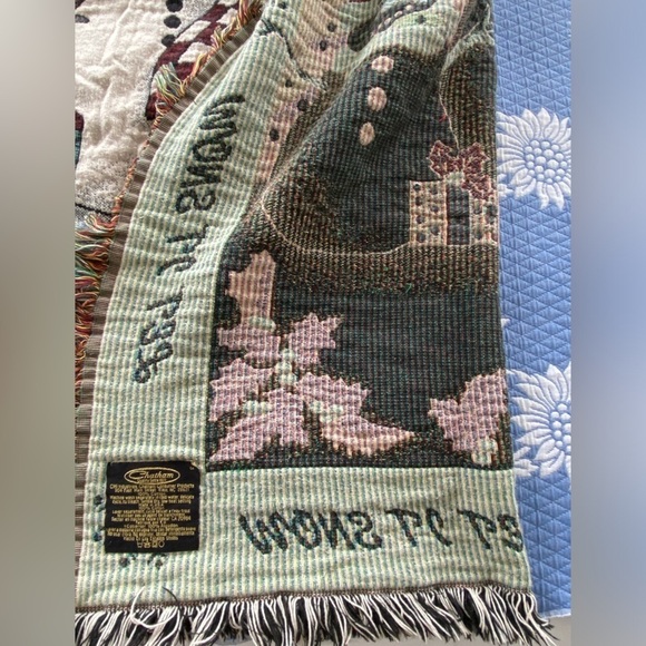Vintage Chatham Tapestry Throw Blanket Let It Snow Christmas Snowmen‎ Holiday - Picture 9 of 11